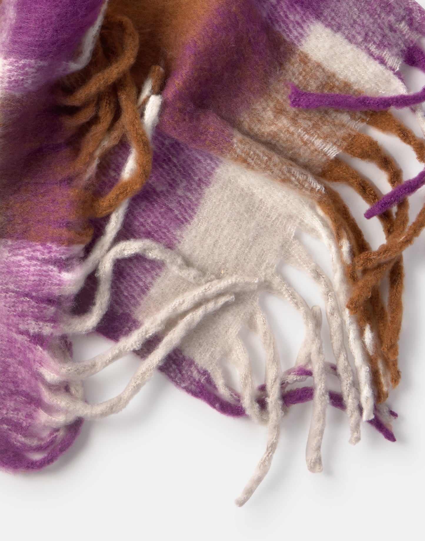 Brown check fluffy scarf