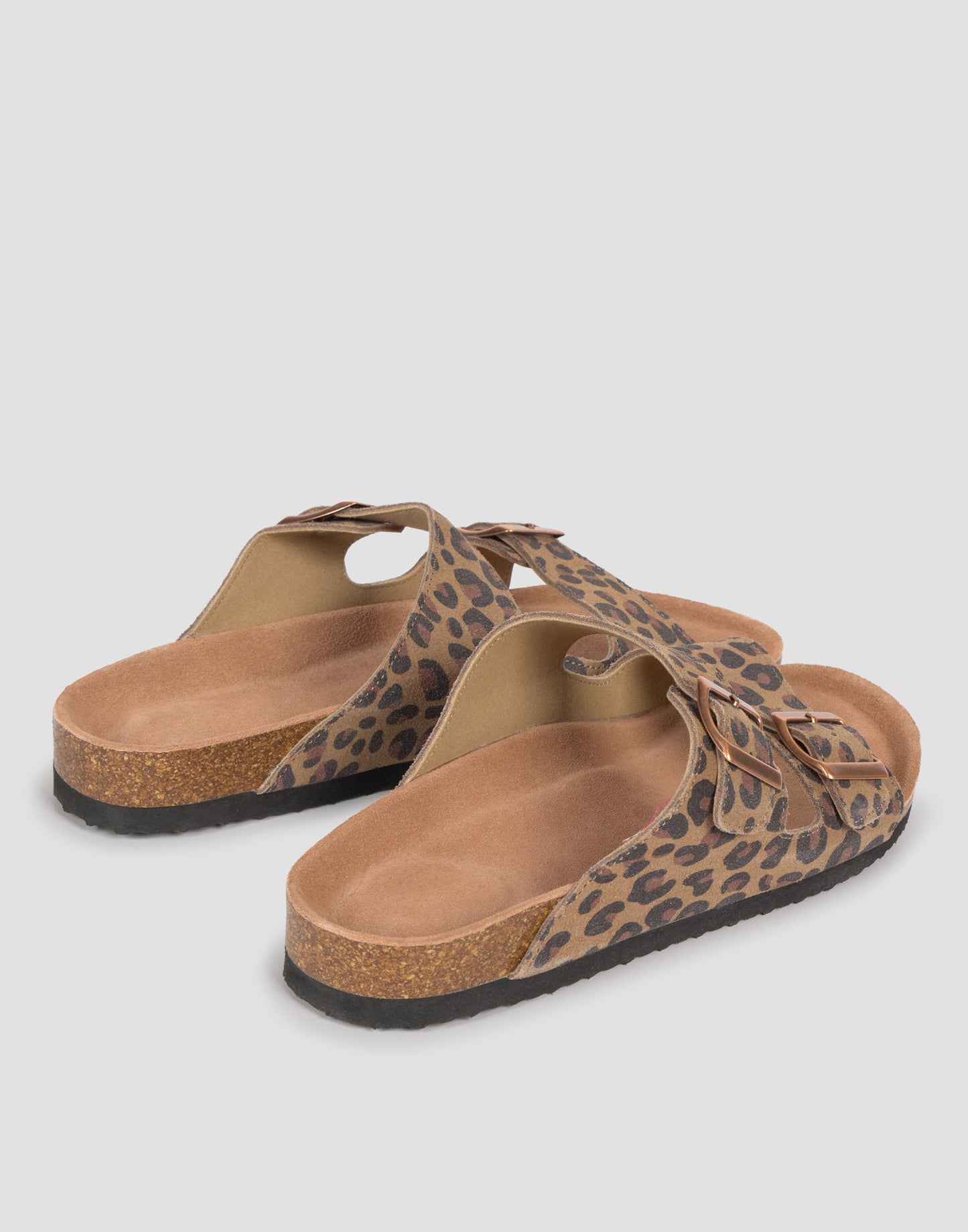 Sandale ergonomique à double boucle en cuir imprimé animal