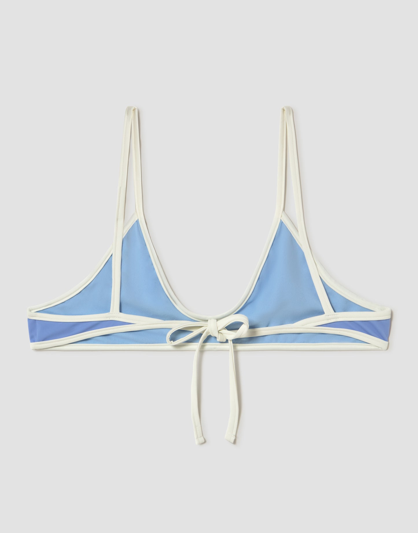 Top bikini blu con bordi a contrasto