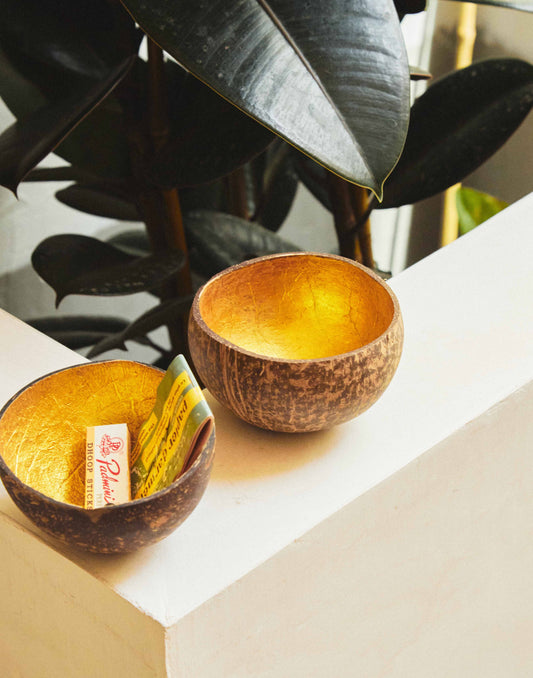 Golden coconut candle holder
