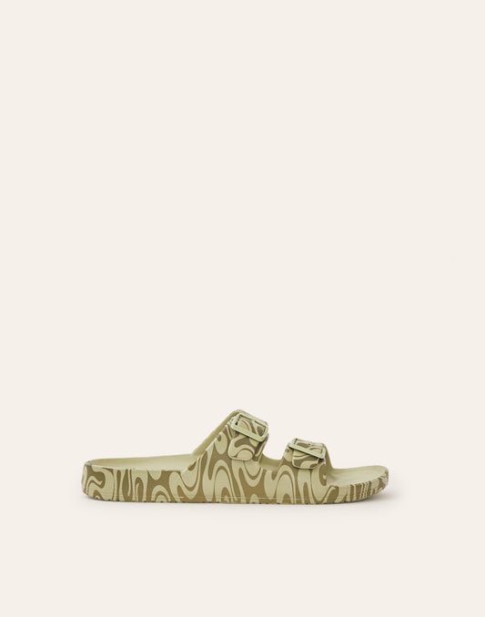 Double buckle print sandal