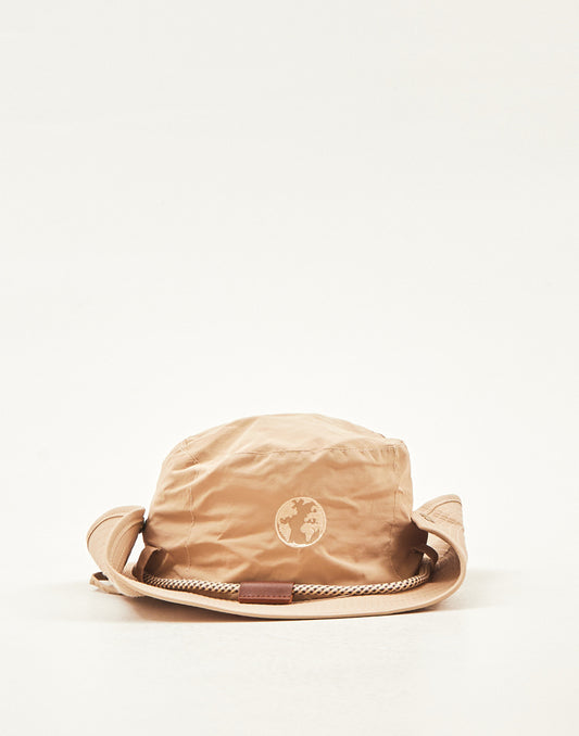 Hat with brim and drawstring