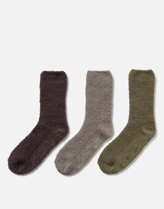 Set of 3 plain fluffy socks for men