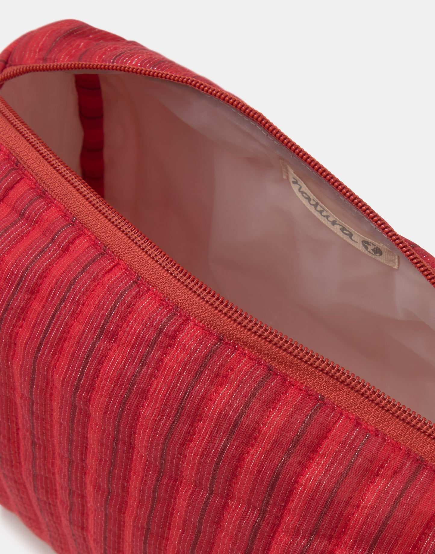 Red lurex toiletry bag