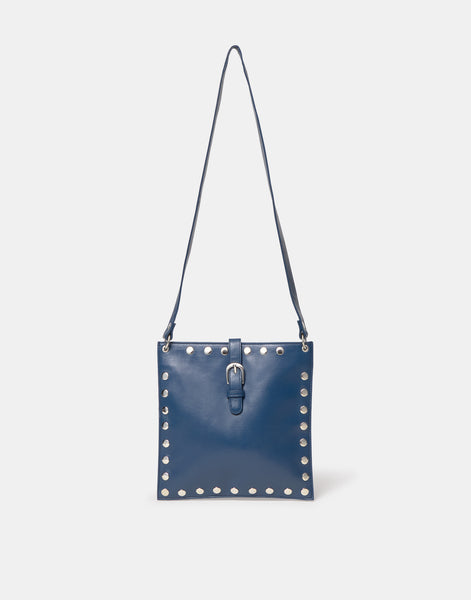 Borsa in pelle blu con borchie