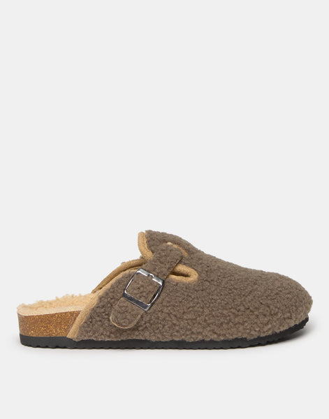 Clog mit Lammfell-Effekt und Kontrast-Innenfutter