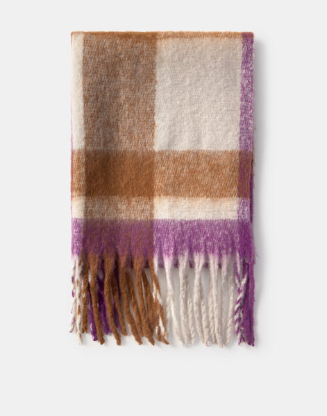 Brown check fluffy scarf