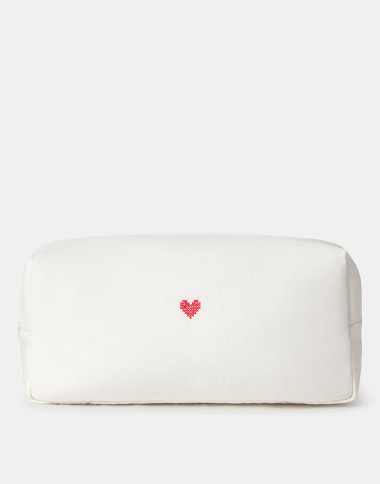Embroidered heart toiletry bag