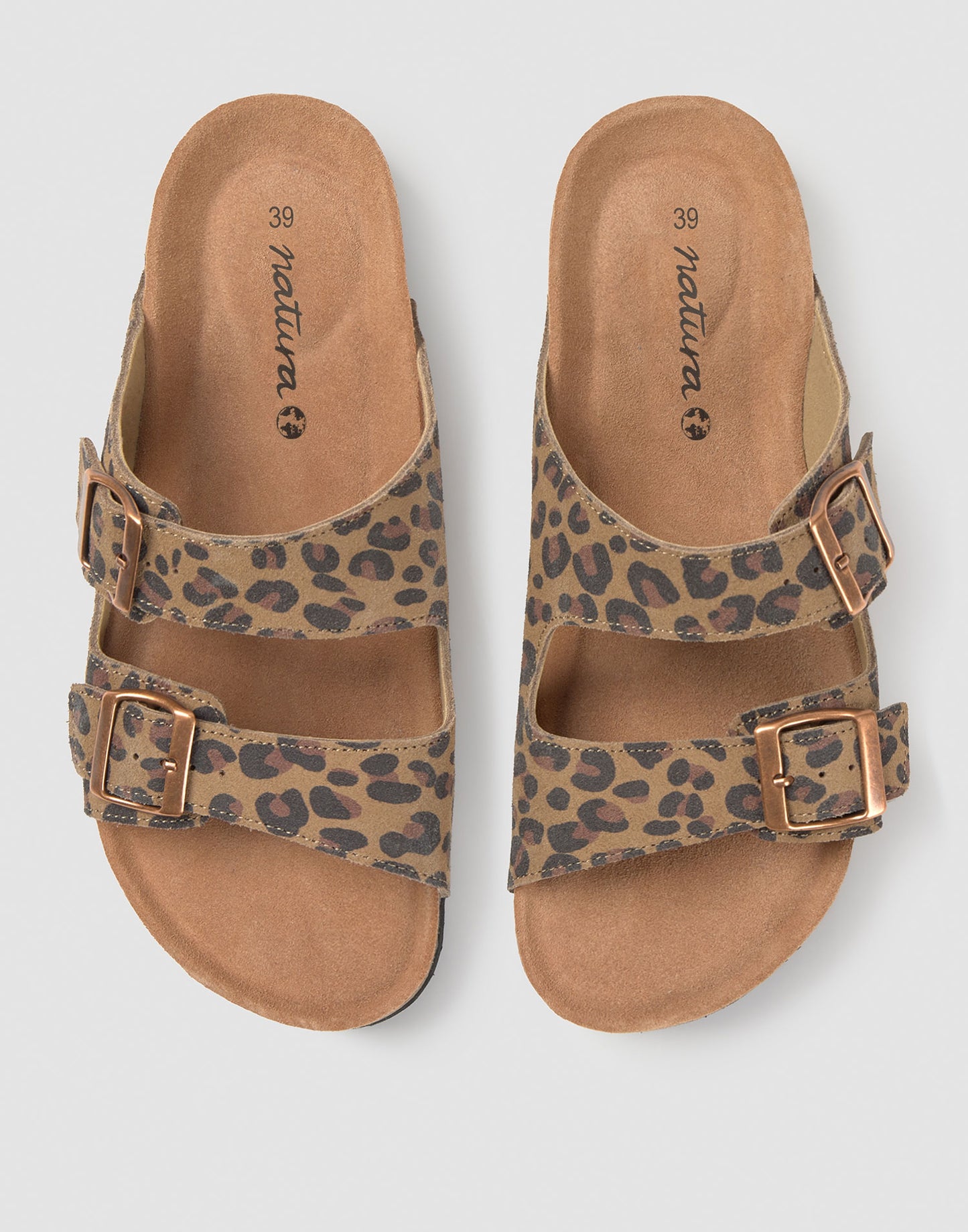 Sandale ergonomique à double boucle en cuir imprimé animal