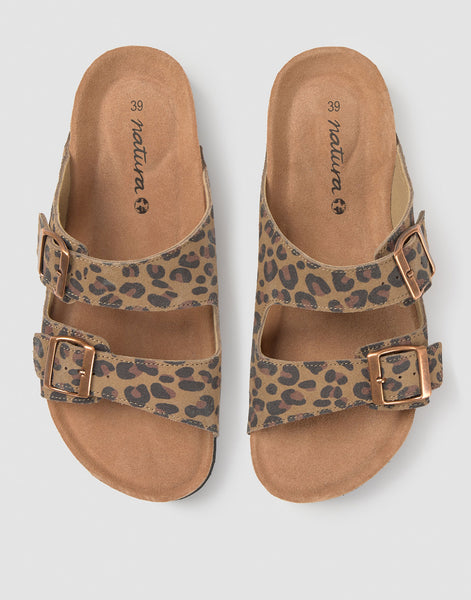 Sandale ergonomique à double boucle en cuir imprimé animal