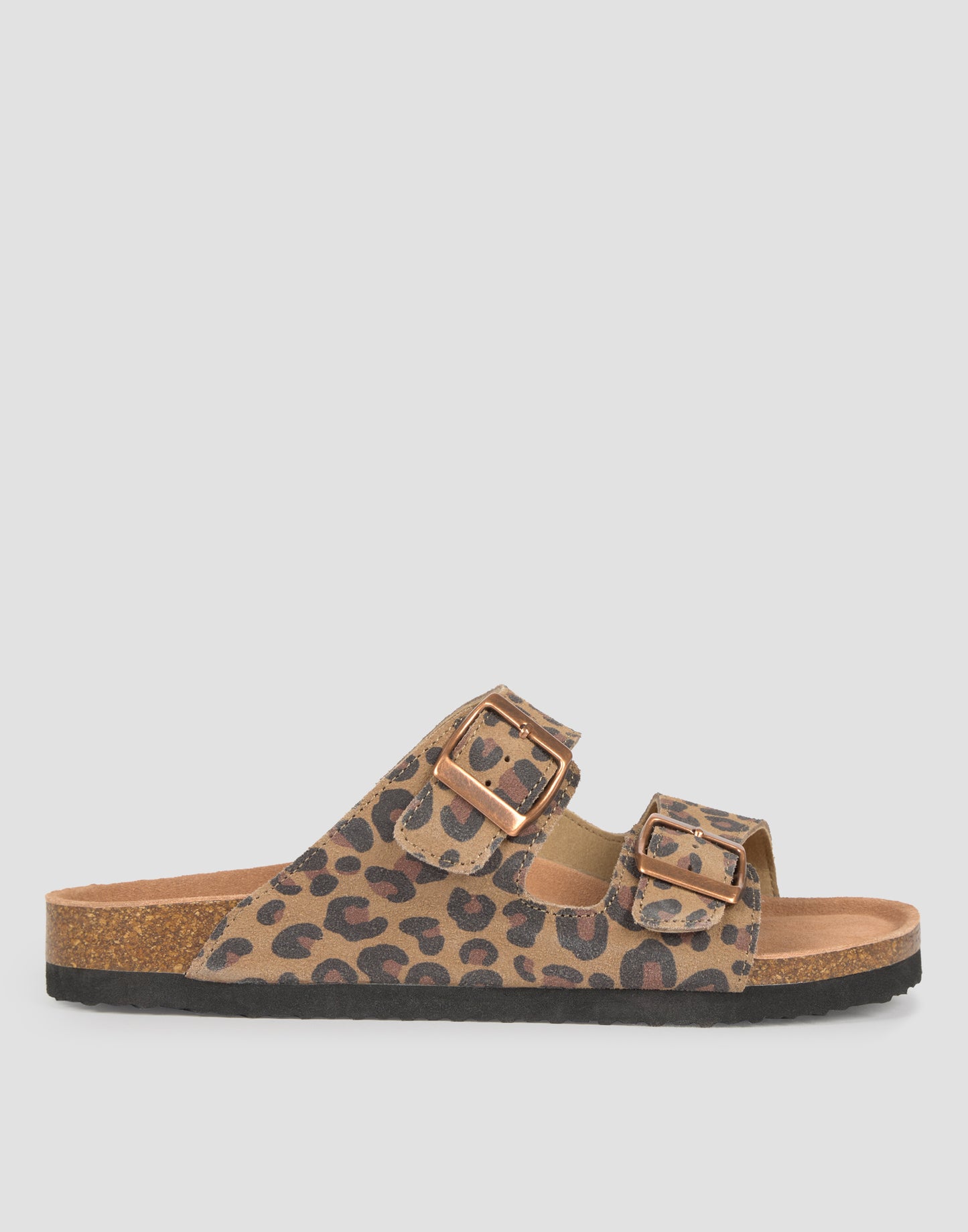 Sandale ergonomique à double boucle en cuir imprimé animal