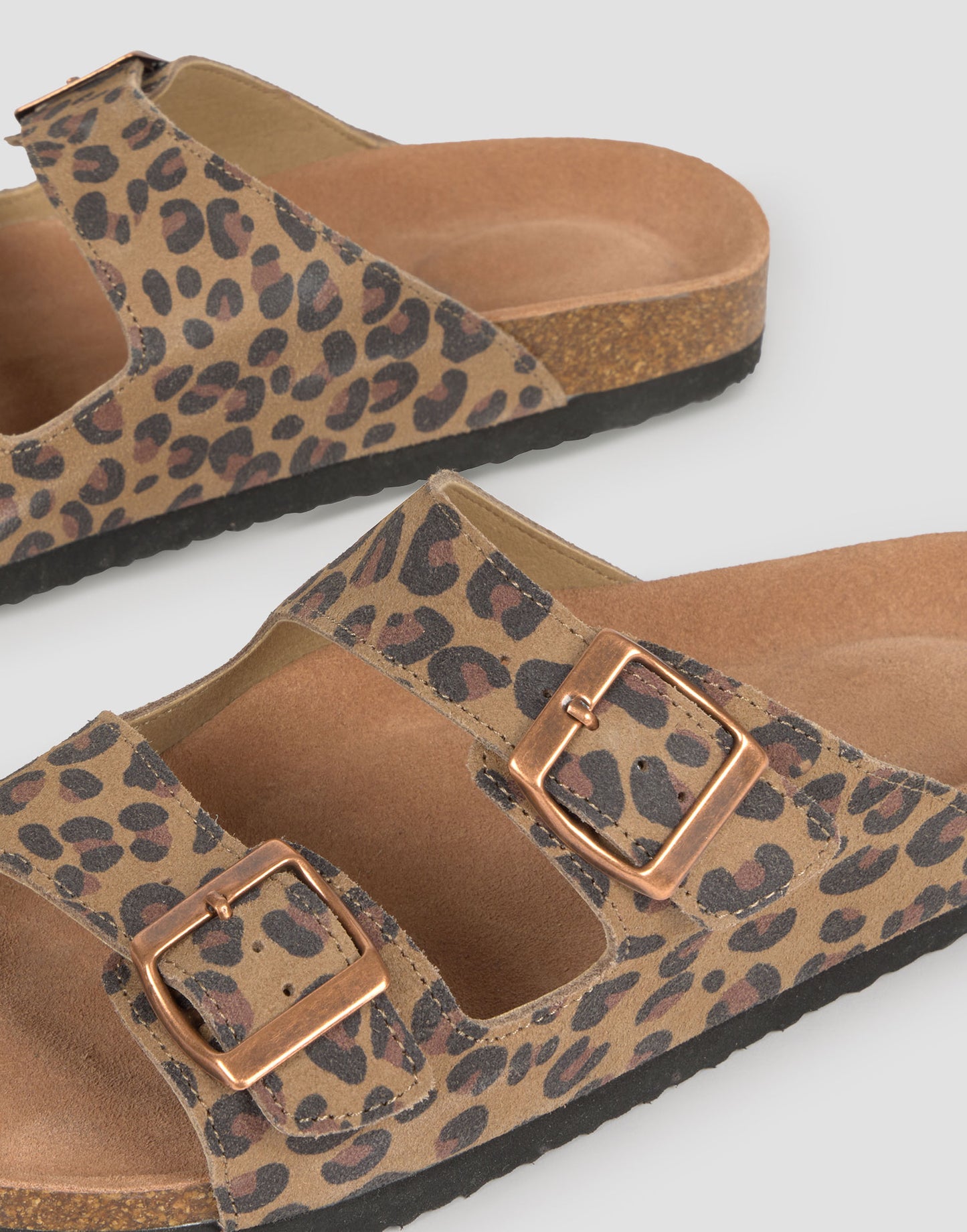 Sandale ergonomique à double boucle en cuir imprimé animal