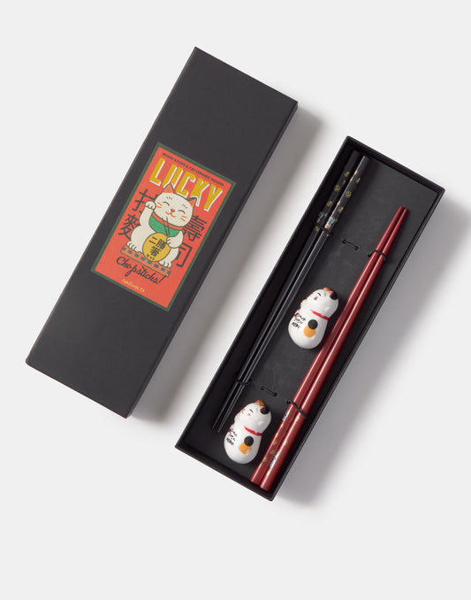 Boîte de 2 sets de baguettes chat porte-bonheur