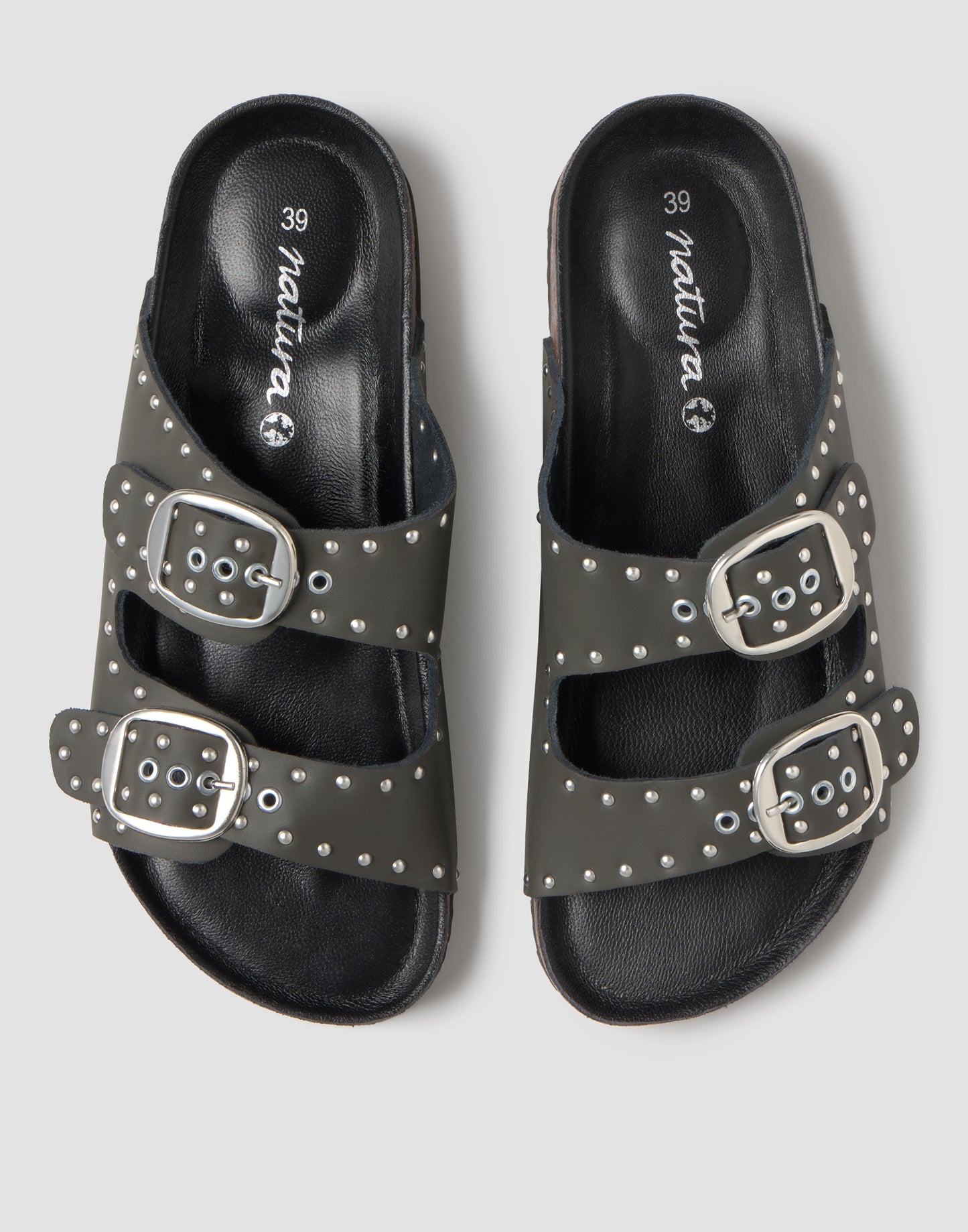 Sandalia doble hebilla ergonómica napa tachuelas