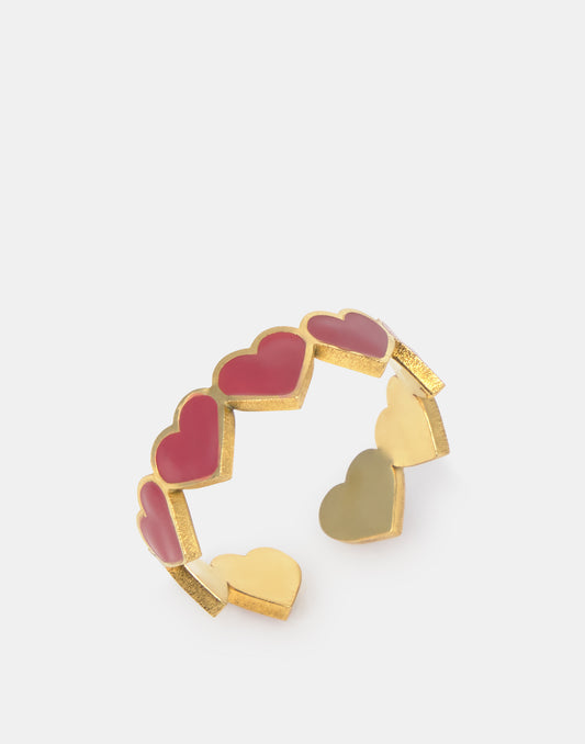 Bague cœurs enamel