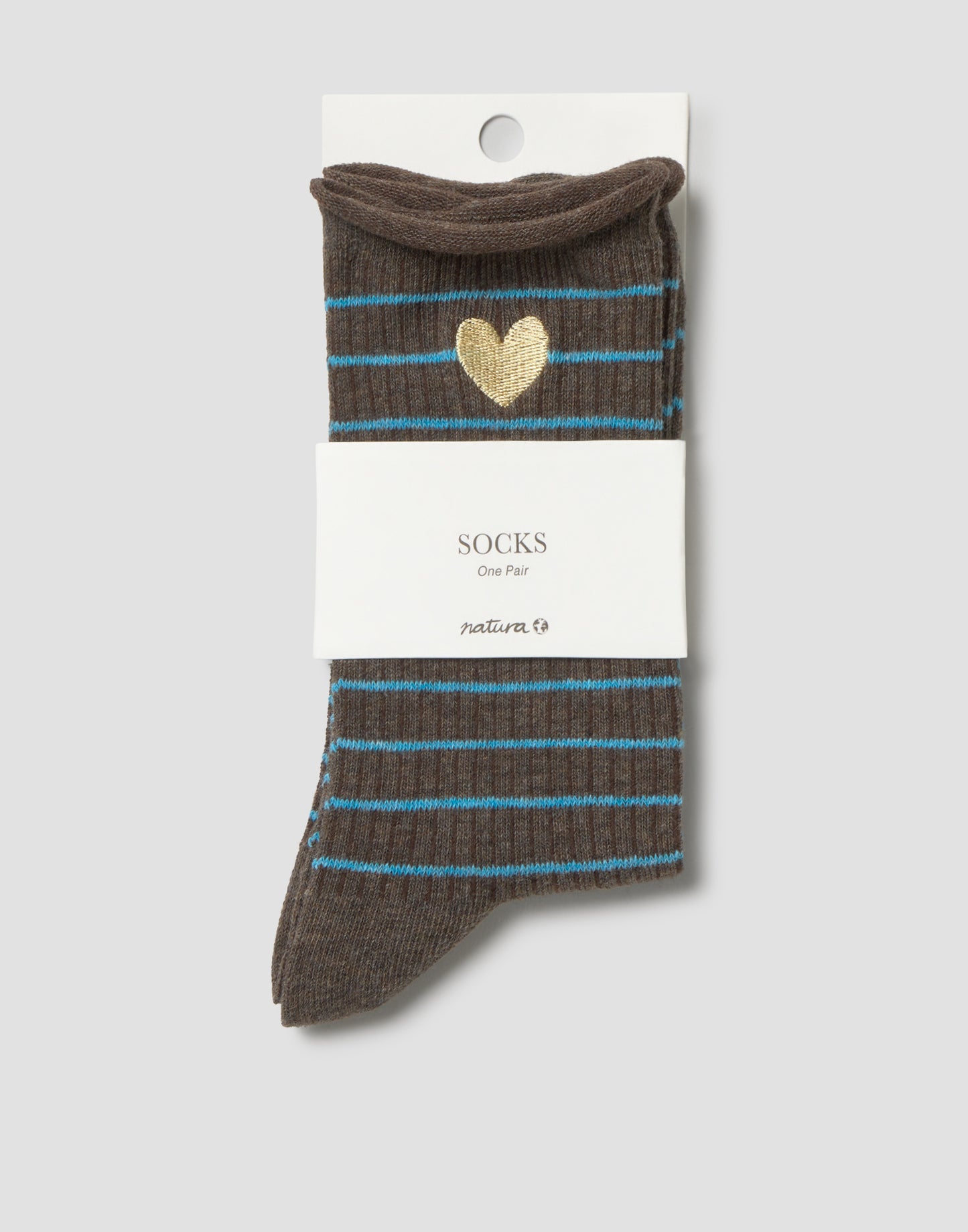 Gestreifte Rippensocken mit Herzstickerei