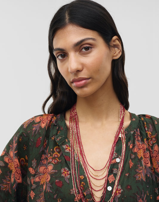 Multi-layer beads ribbon necklace