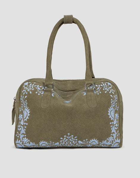 Bolso piel bowling bordados