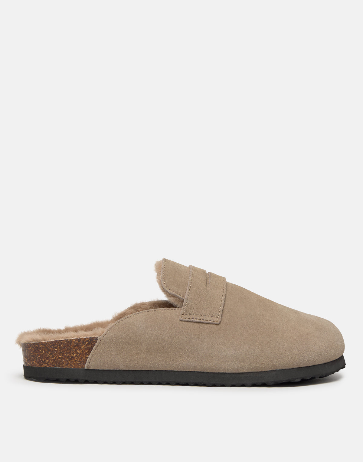 Clog with mask detail and furry interior