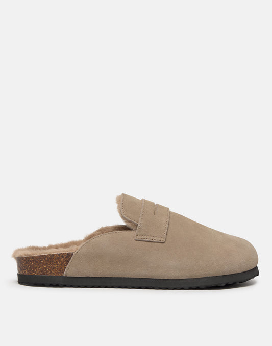 Clog with mask detail and furry interior