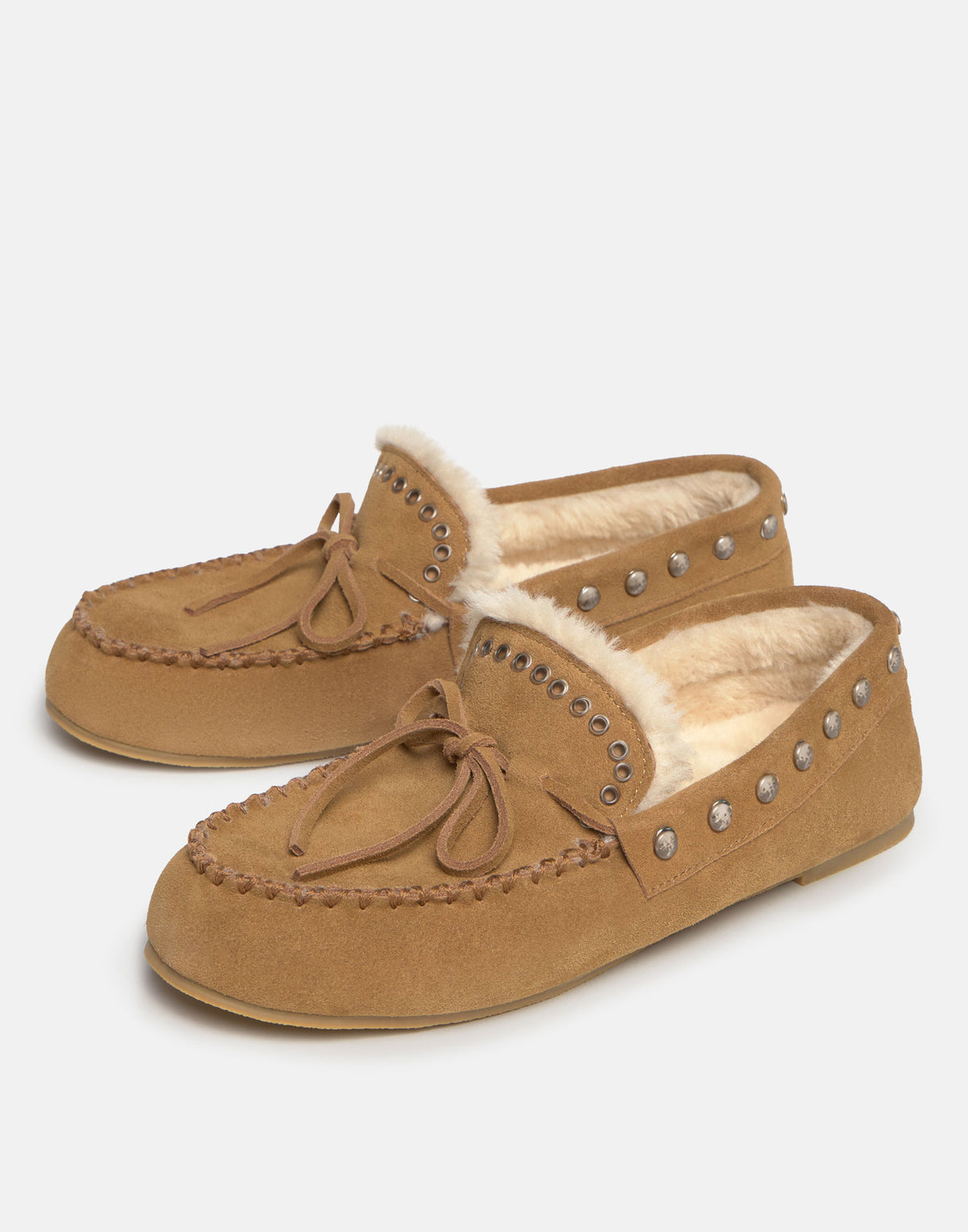 Suede Boat Shoes with Fur and Studs