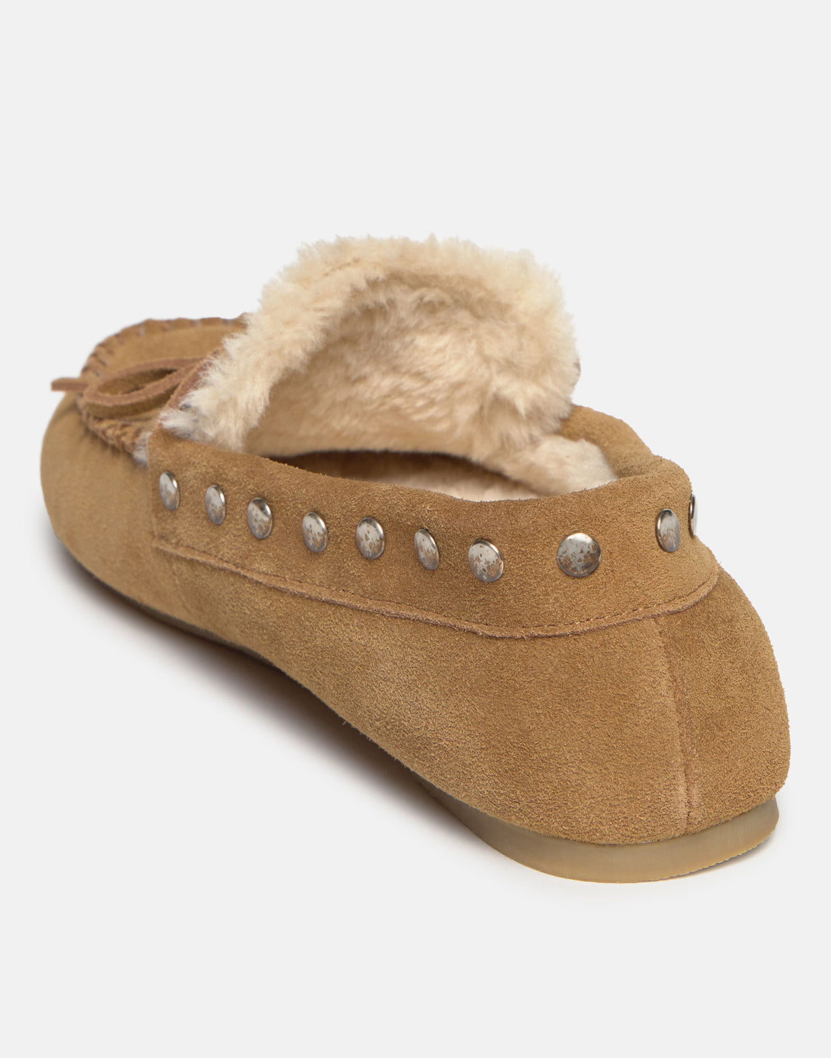 Suede Boat Shoes with Fur and Studs