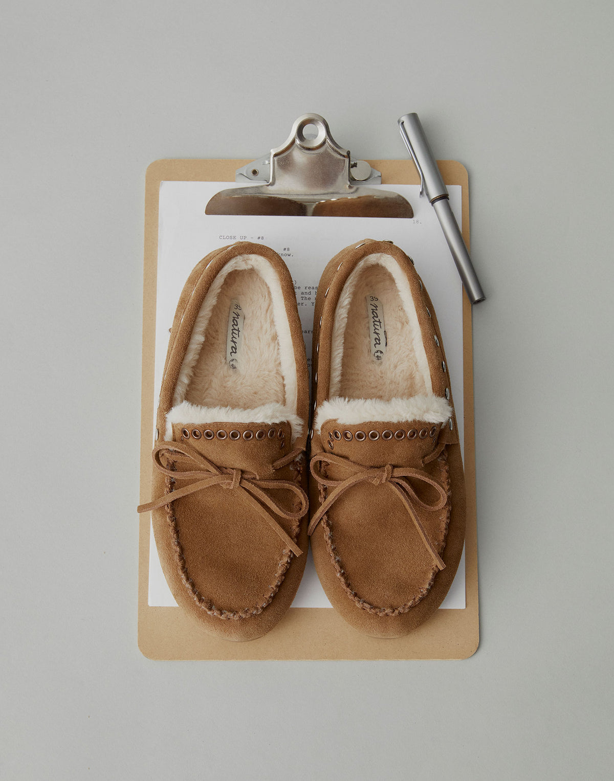 Suede Boat Shoes with Fur and Studs