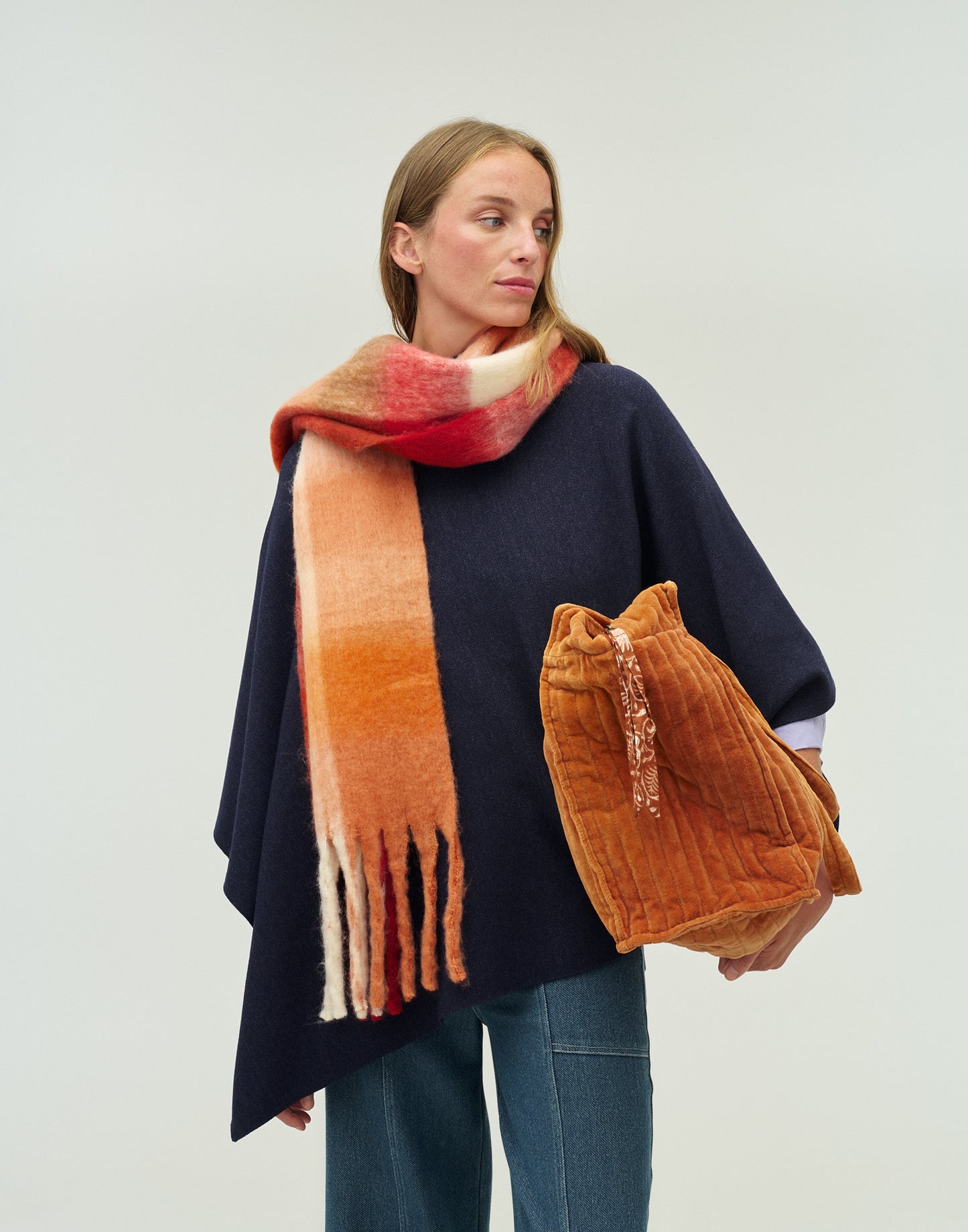 Red check furry scarf