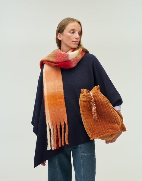 Red check furry scarf