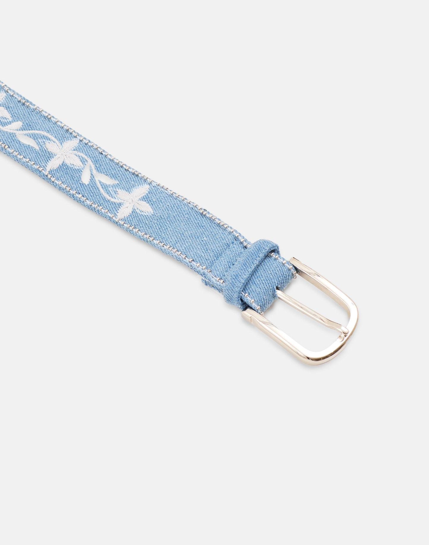 Embroidered denim belt